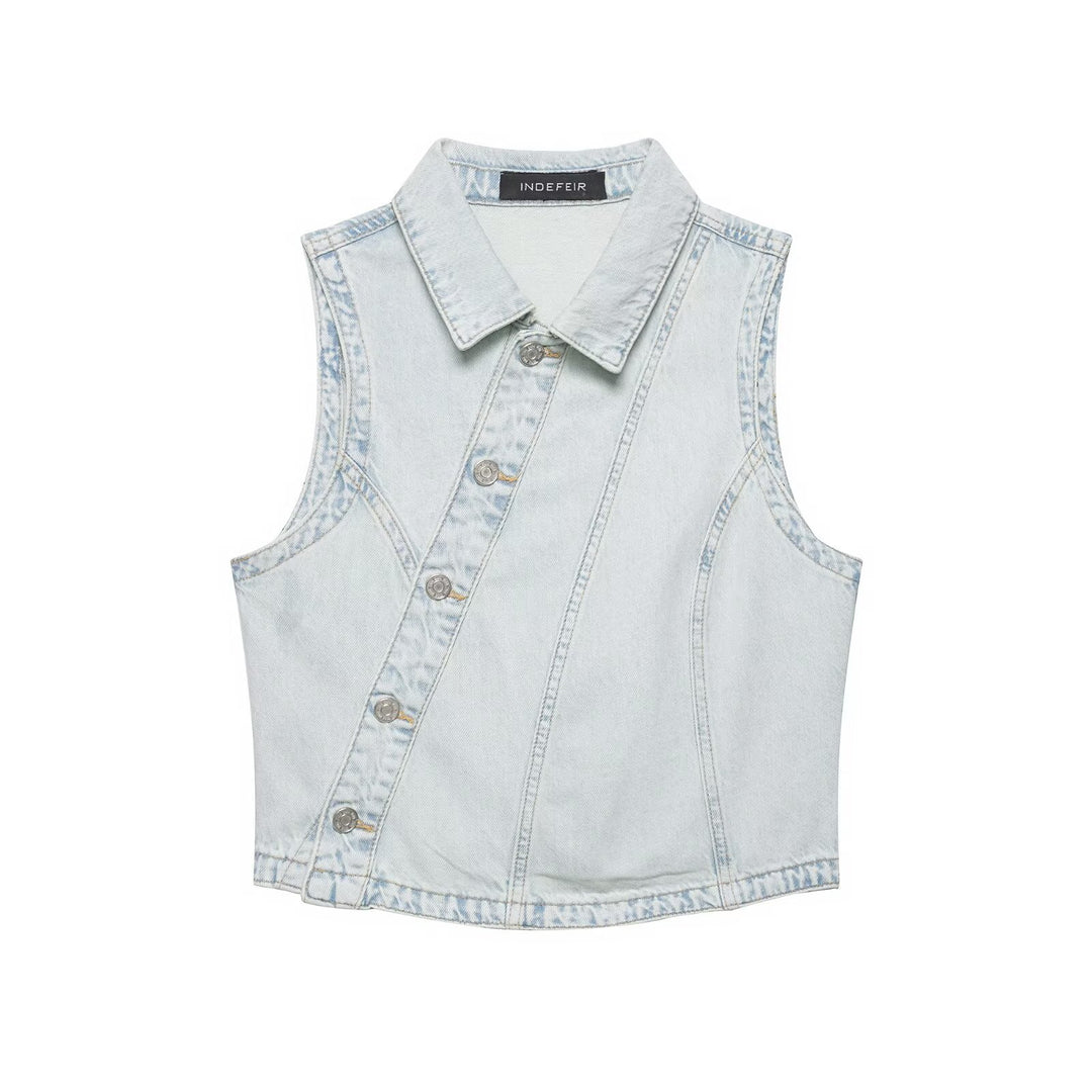 Dame bred Denim-bukser med høj talje og asymmetrisk snit Skovae