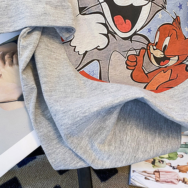 Dame T-shirt med kreativ Tom og Jerry grafiktryk Stilla