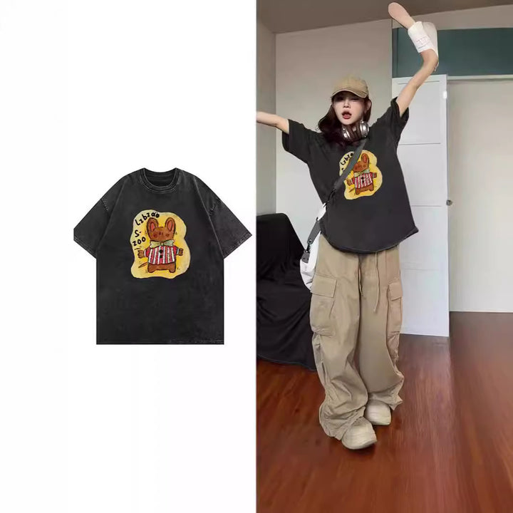 Dame T-shirt med legende dyredesign og unikt kunsttryk Stilla