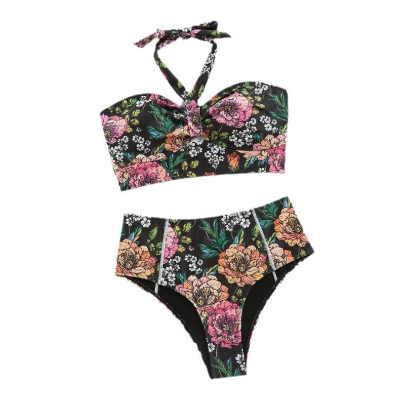 Dame bikini-sæt med flot bandeau-overdel og højt skåret trusse Stilla