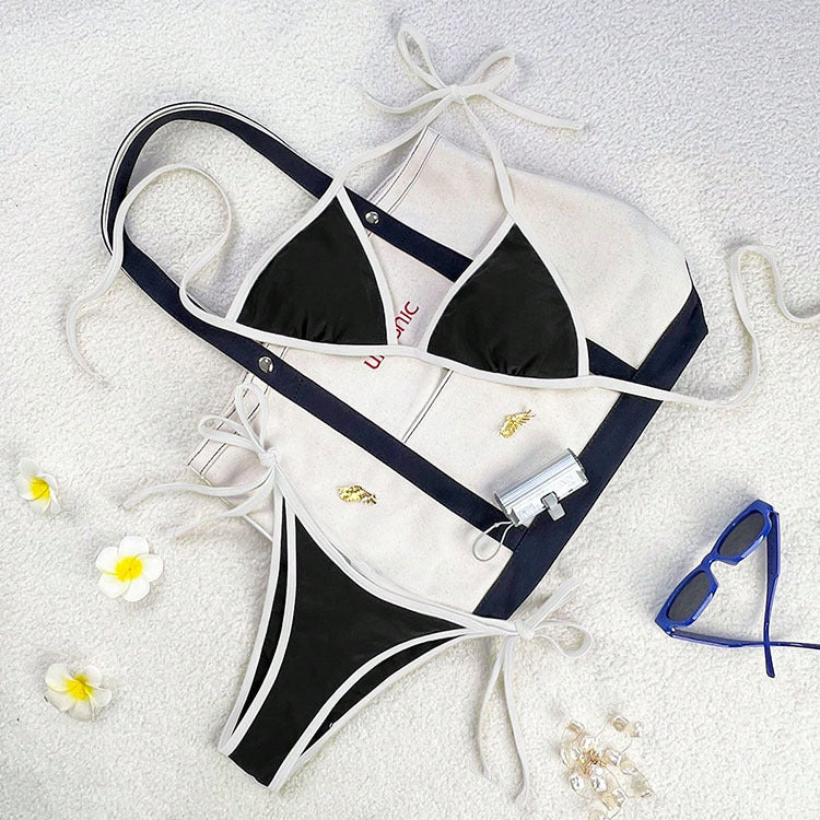 Dame triangel-bikini med kontrasterende stropper Skovae