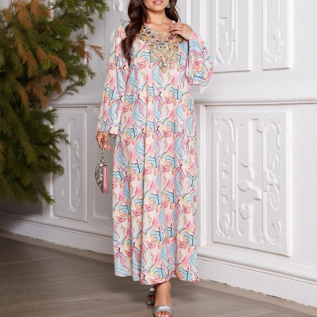 Dame Bohemian-stil Floral Maxi Kjole med dekoreret detalje Stilla