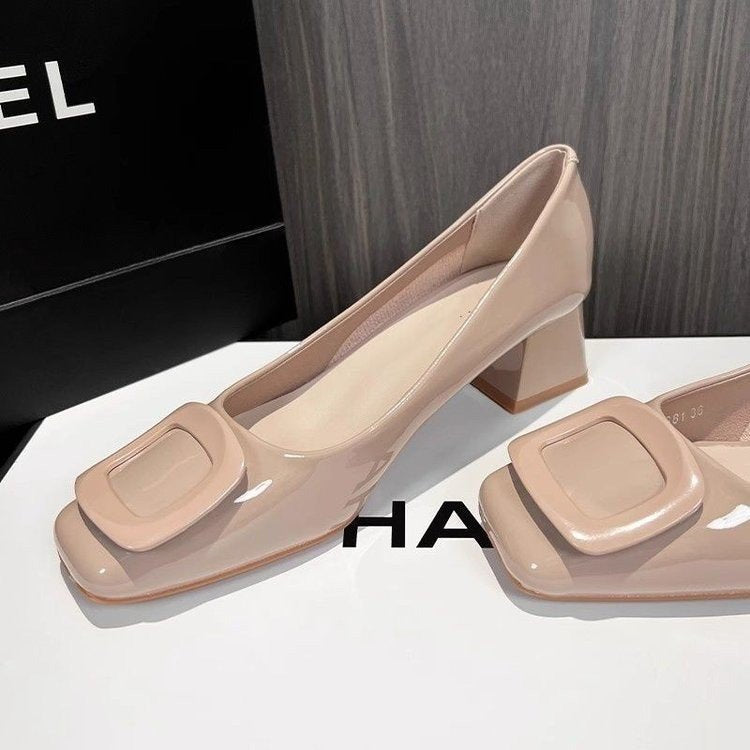 Dame Elegante Ballerinas med moderigtigt glans og komfortabel blok hæl Stilla