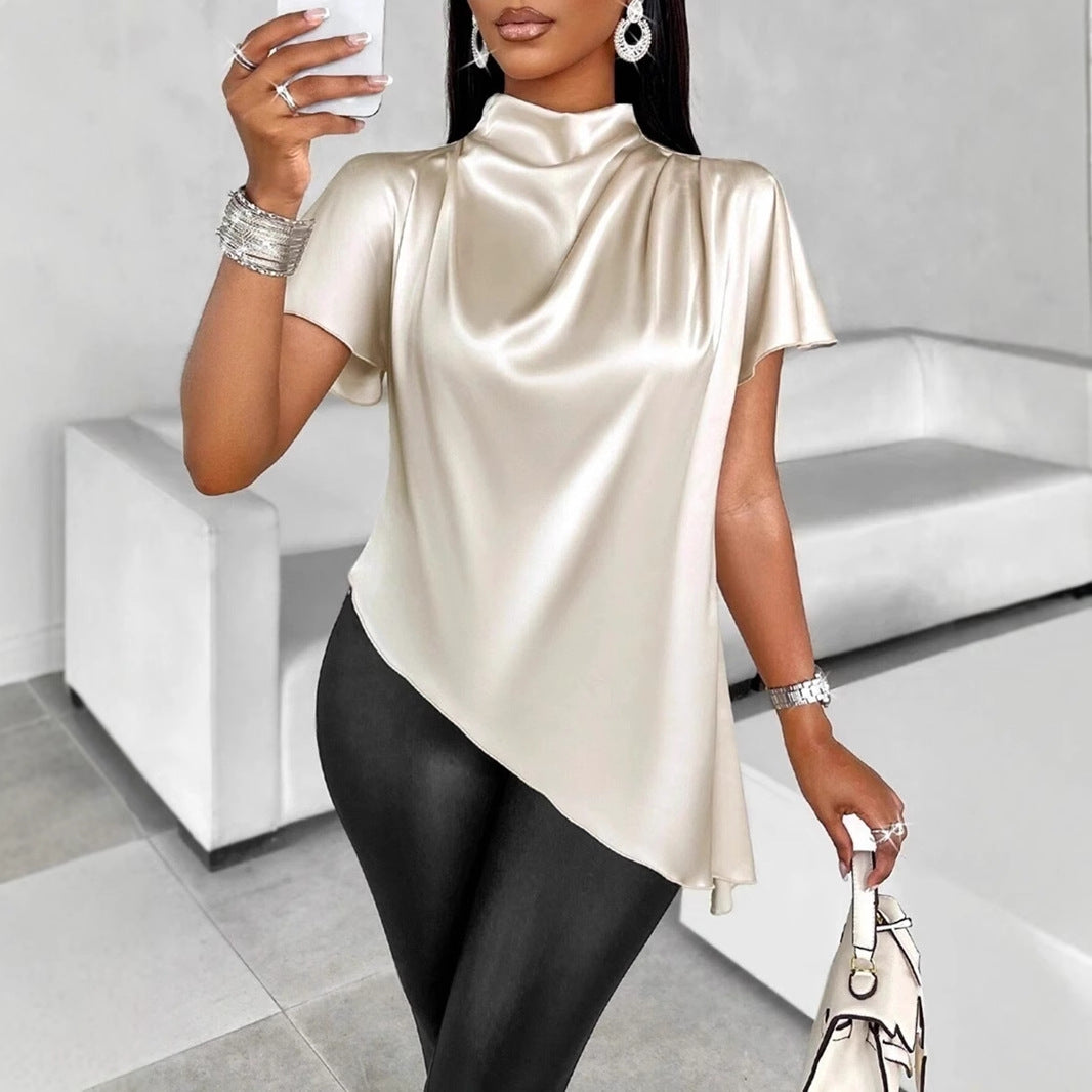 Dame asymmetrisk satin top med elegante puffy ærmer Stilla