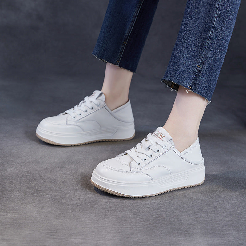 Dame Premium Læder Casual Sneakers med forhøjet sål Stilla