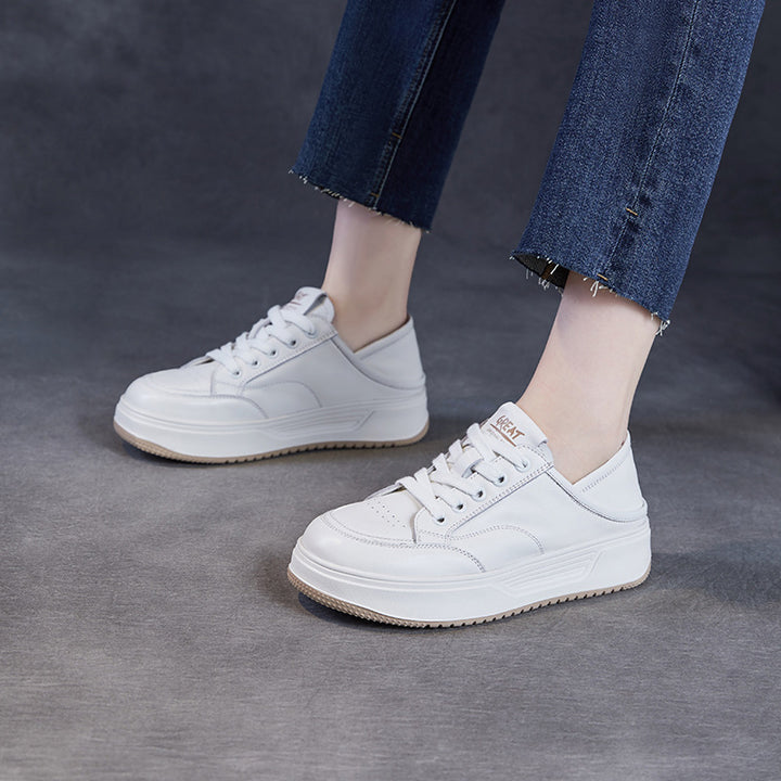 Dame Premium Læder Casual Sneakers med forhøjet sål Stilla