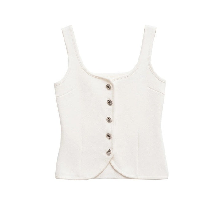 Femme Taljeret Kvadrat-Udskæring Knap-Op Crop Top Stilla