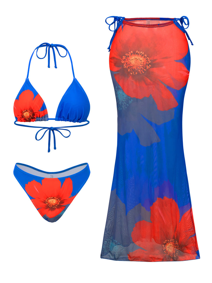Dame triangel-bikini med blomstret og dyremønster Skovae