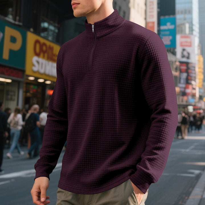 Herren fritid fleece sweater med moderne ståkrave og halv lynlås Stilla