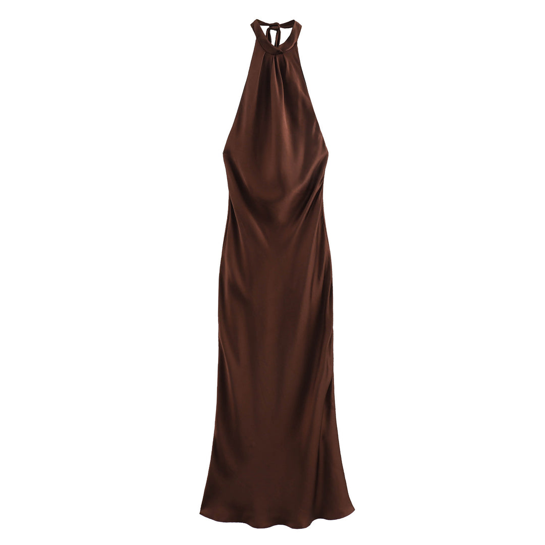 Dame Halterneck Satin Maxi Kjole med Nøglehulsdetalje Stilla