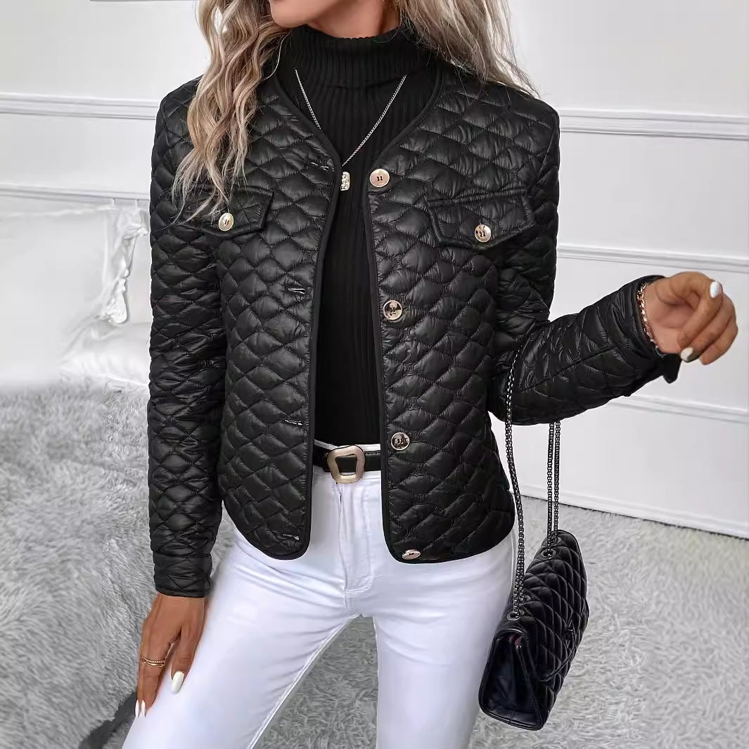 Dame quiltet kort jakke med elegant krave Stilla
