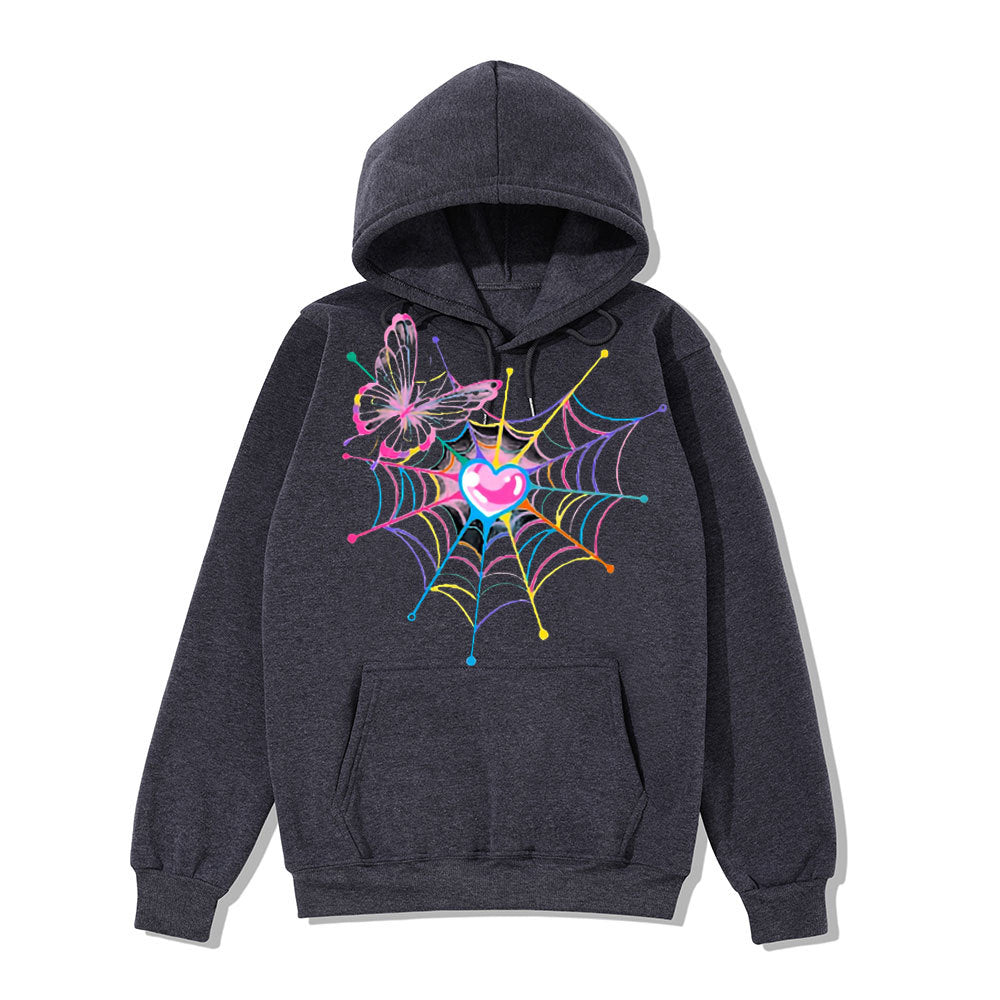 Kvinders hoodie sweatshirts med kreativ sommerfugl og spindelvævsdesign Skovae