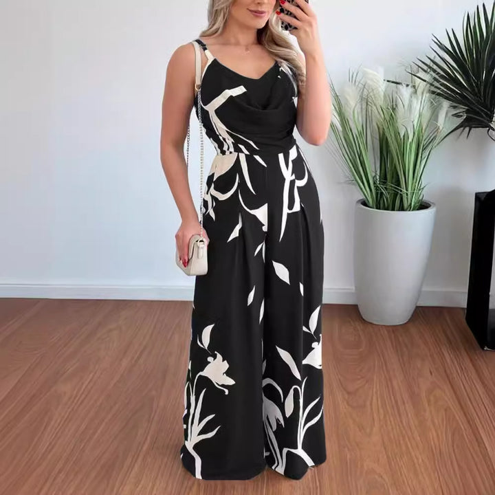 Dame Elegant Jumpsuit med krydsede stropper og flydende snit Stilla