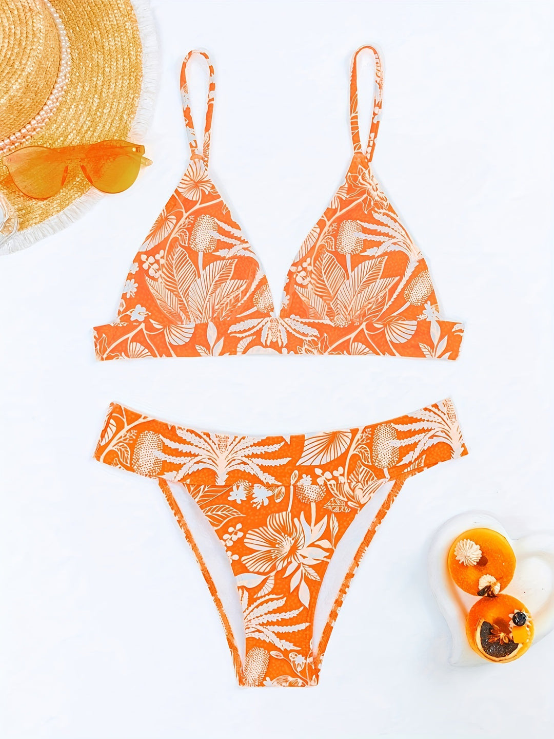Dame trekant-bikini med blomsterprint og justerbare stropper Skovae