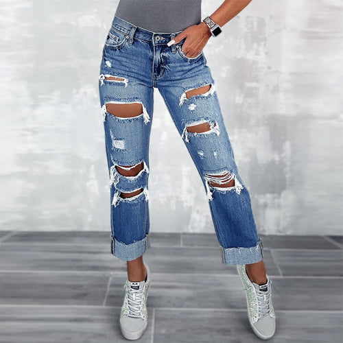 Dame Boyfriend Jeans med afslappet Ripped-design og stilfuld High-Waist skæring Stilla