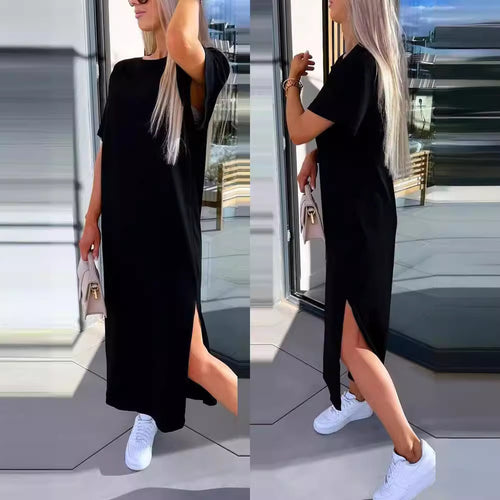 Dame Langærmet Kjole i minimalistisk Design med sidelæg Stilla