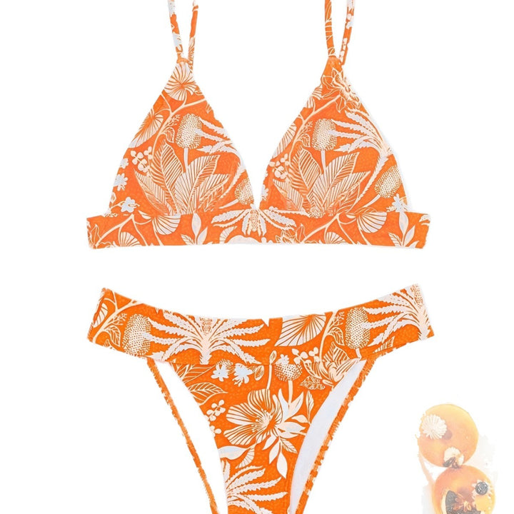 Dame trekant-bikini med blomsterprint og justerbare stropper Skovae