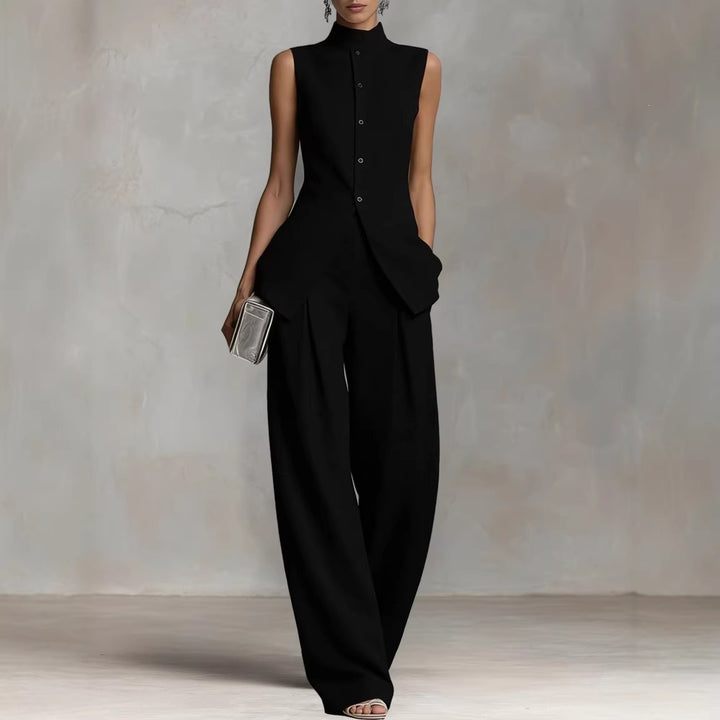 Damer Elegant Jumpsuit med høj hals og bred ben Skovae