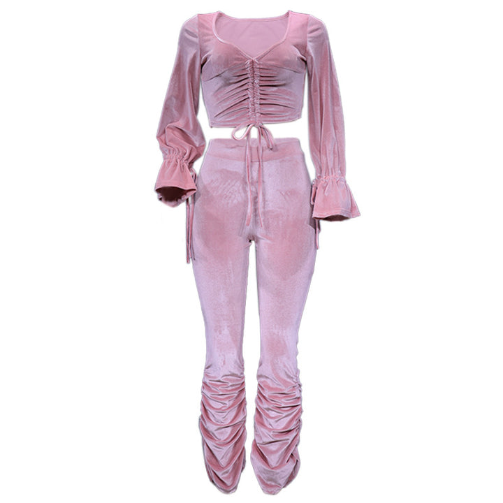 Dame Elegante og figursyet velour sæt med draperinger Stilla