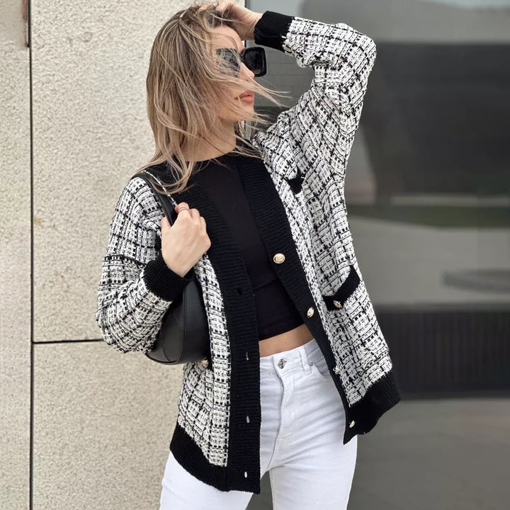 Femme Tweed Æstetik Blazer Cardigan Stilla