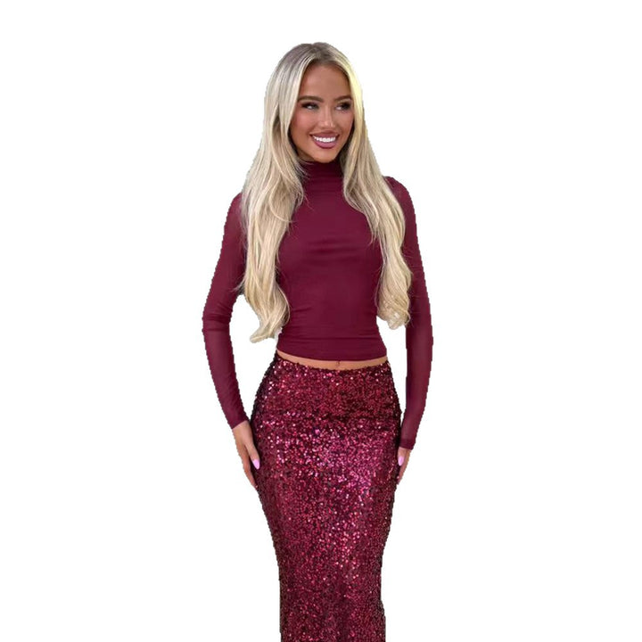 Dame glamorøse glitrende maxi kjoler med tætsiddende top og elegant snit