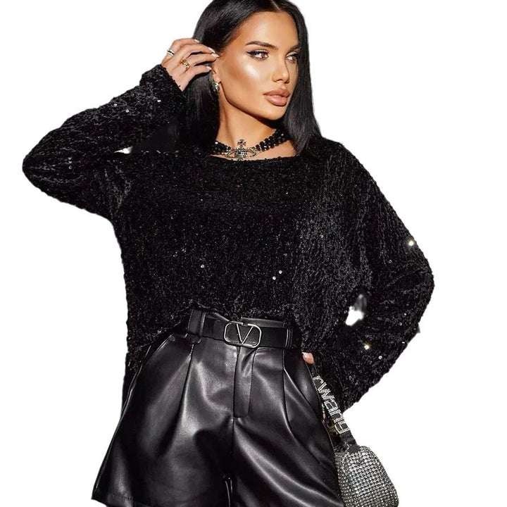 Dame Glitrende Oversized Top med funklende Pailletter Stilla