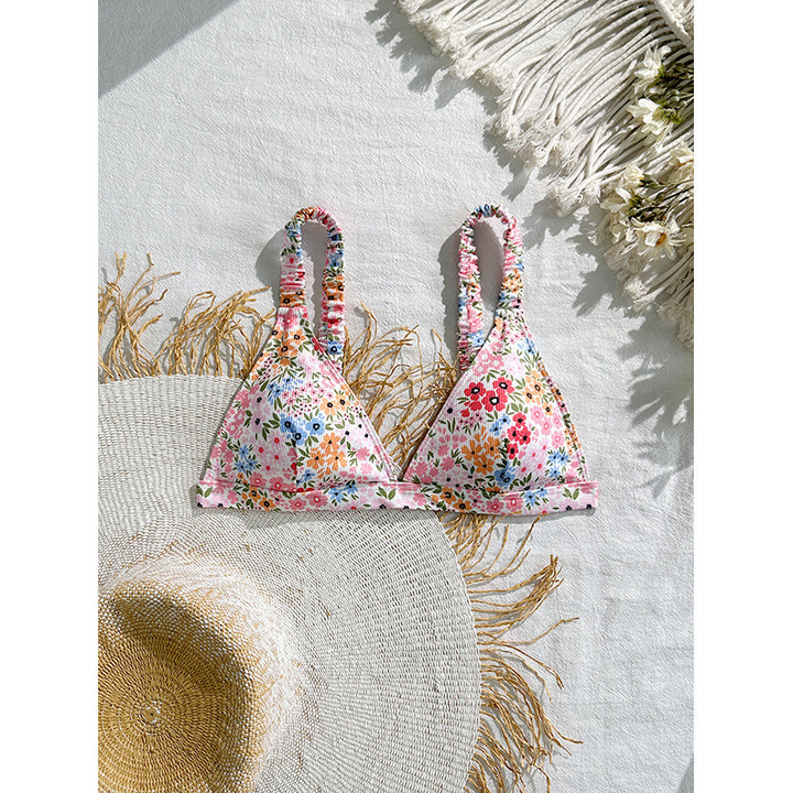 Dame Triangel-Bikini-top med blomsterdesign og justerbare stropper Skovae