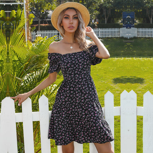 Damer Retro Floral Kjole med Bred Puf Ærmer og Voluminøs Skørt Stilla