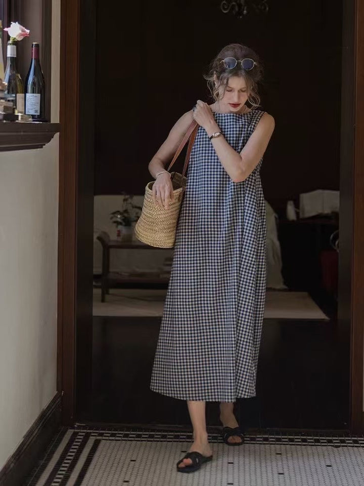 Femme Elegante Gingham Maxi Kjole Stilla