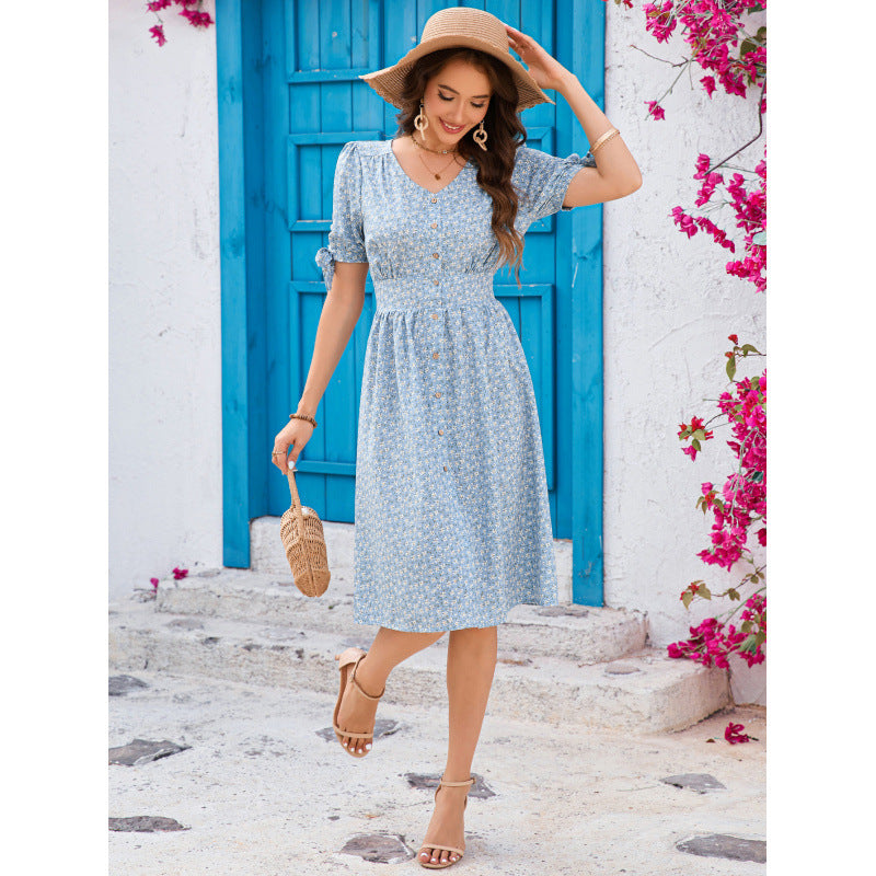 Dame Floral Print Button-Up Midi Kjole Stilla