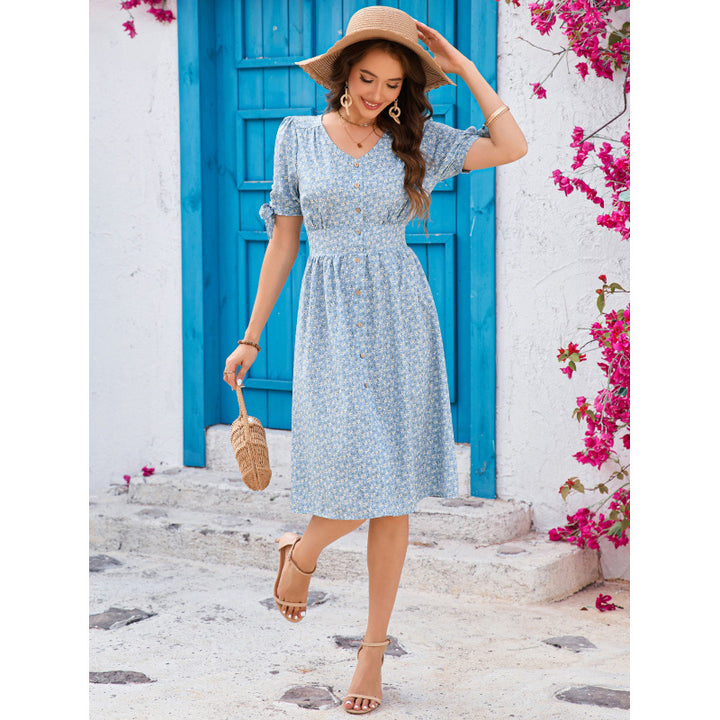 Dame Floral Print Button-Up Midi Kjole Stilla