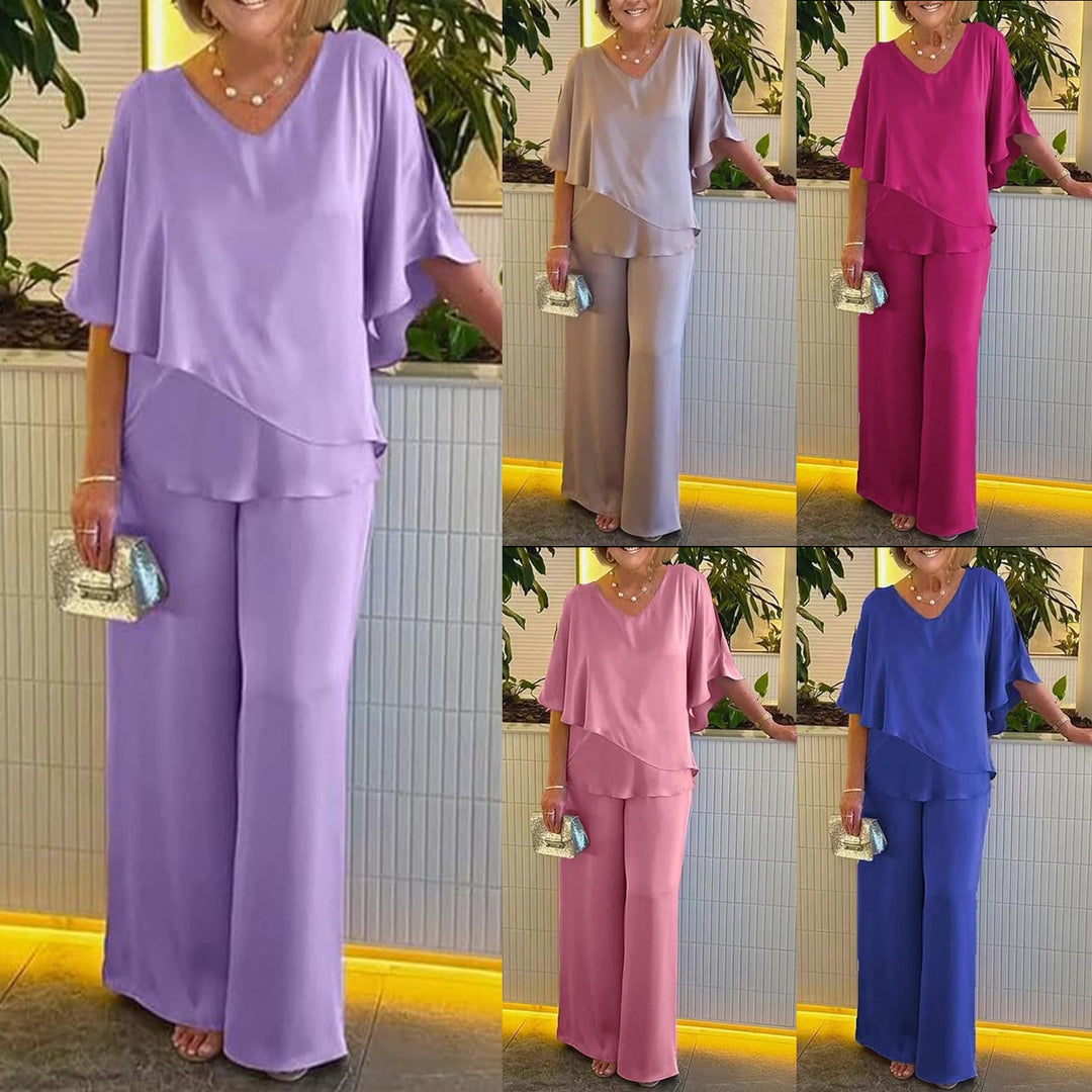 Dame elegant kombination af flydende overdel og vide buksedesign Stilla