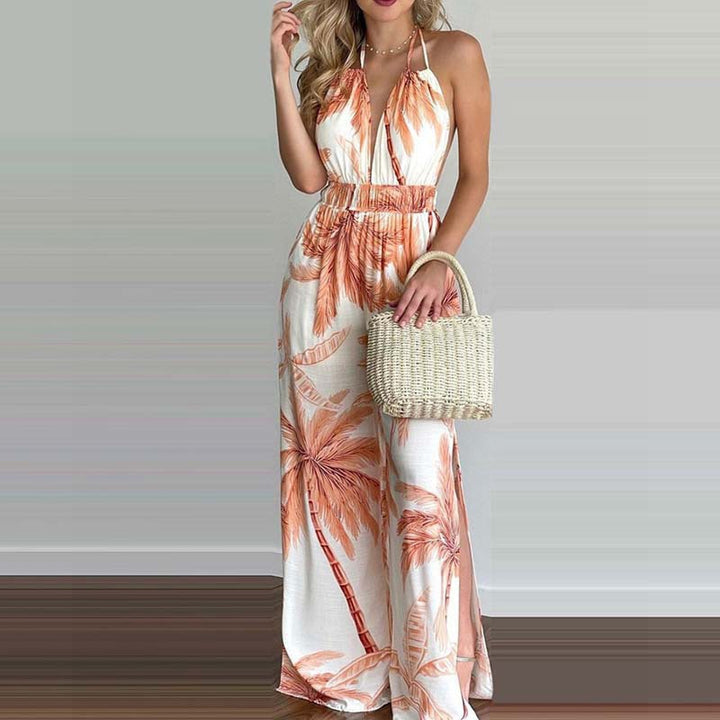 Dame Tropisk Print Halter Jumpsuit Stilla
