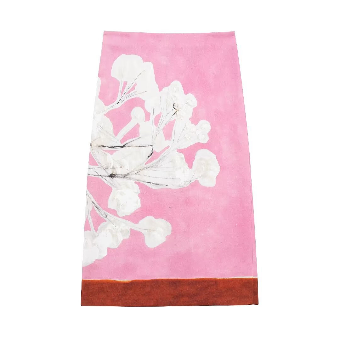Femme Blomsterprint Midi Nederdel Stilla