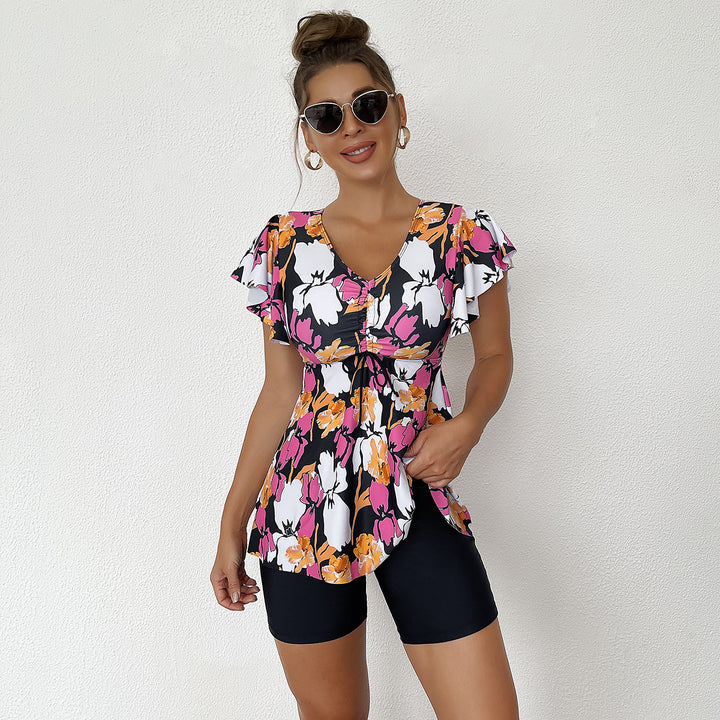 Dame Tankini-sæt med flotte flæsedetaljer og behagelige shorts Skovae