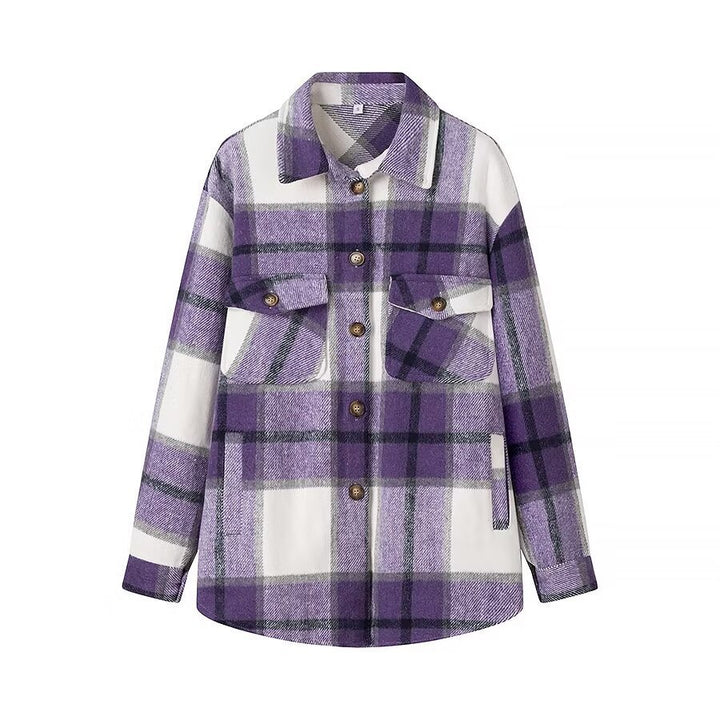Dame Størrelse Oversized Ternet Flannel Skjortejakke Stilla