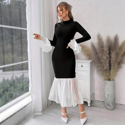 Dame Elegant Aften kjole med iøjnefaldende flæseærmer Stilla