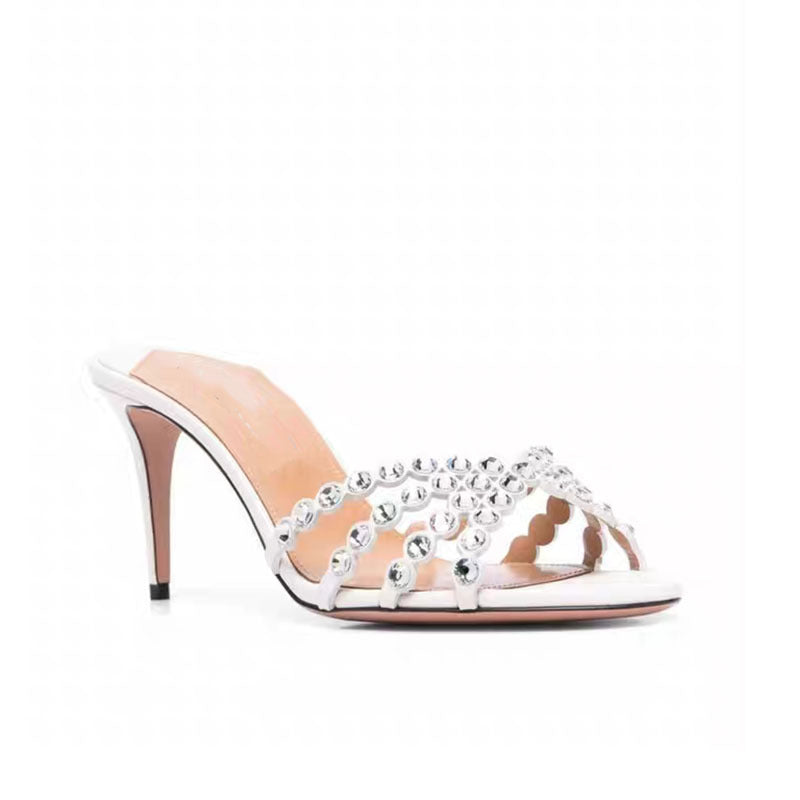 Femme Elegant Strass Åben Tå Hæle Mules Stilla