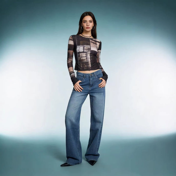 Dame loose Denim-bukser med høj talje og afslappet snit Skovae