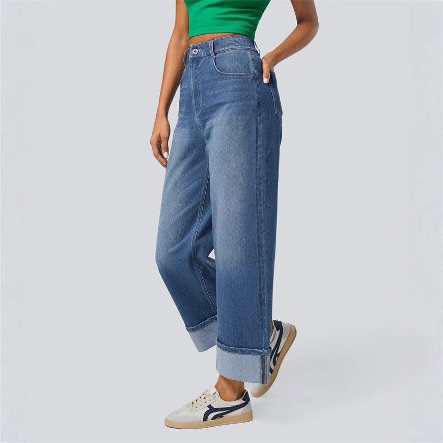 Dame løse jeans med høj talje og opsmøg Stilla