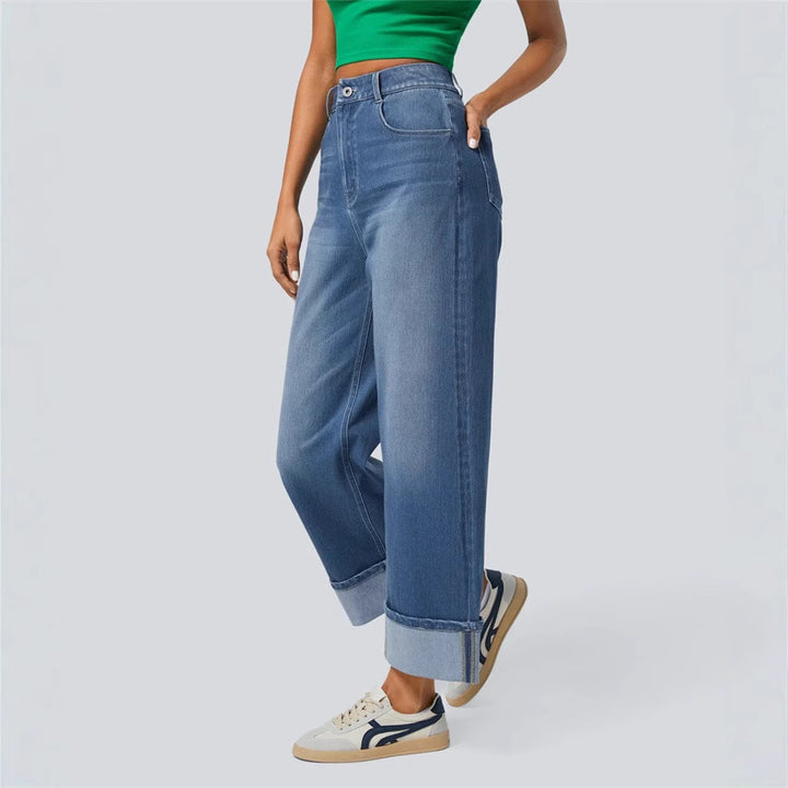 Dame løse jeans med høj talje og opsmøg Stilla