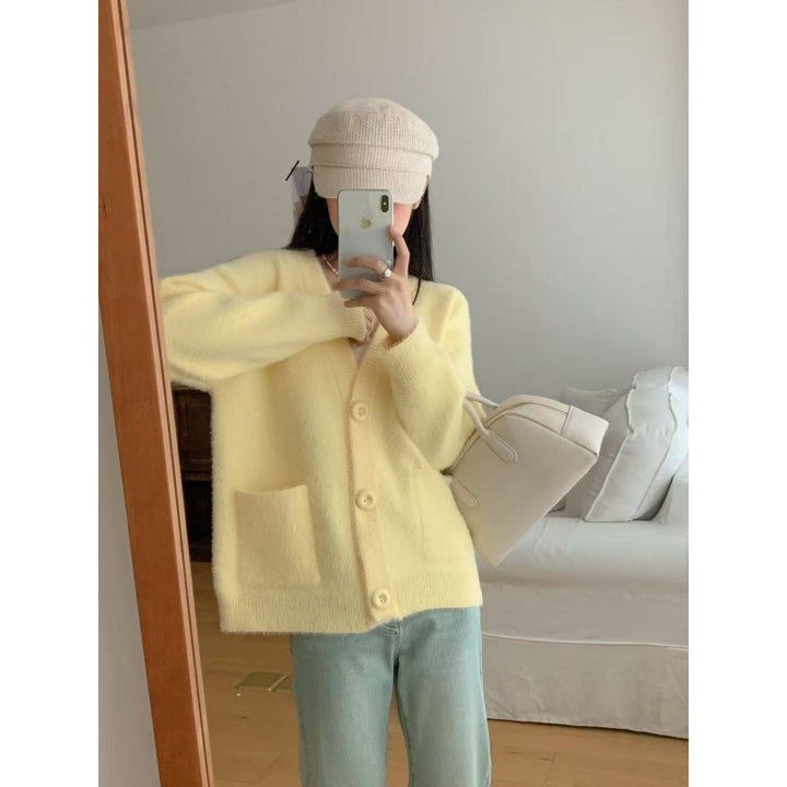 Kvinders fluffy knap cardigan med elegante lommer Stilla
