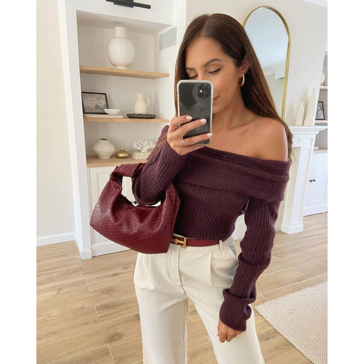 Dame Off-Shoulder Pullover med ribbet design Stilla