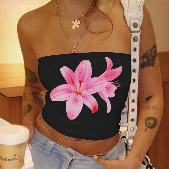 Dame bandeau-top med blomsterdesign Skovae