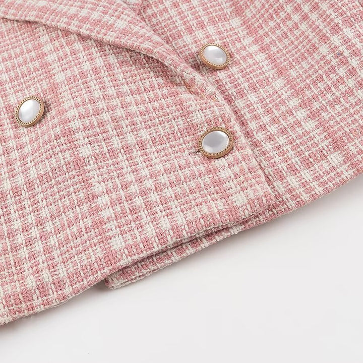 Dame Kortjakke i elegant Tweed-design med Dobbeltrad Stilla