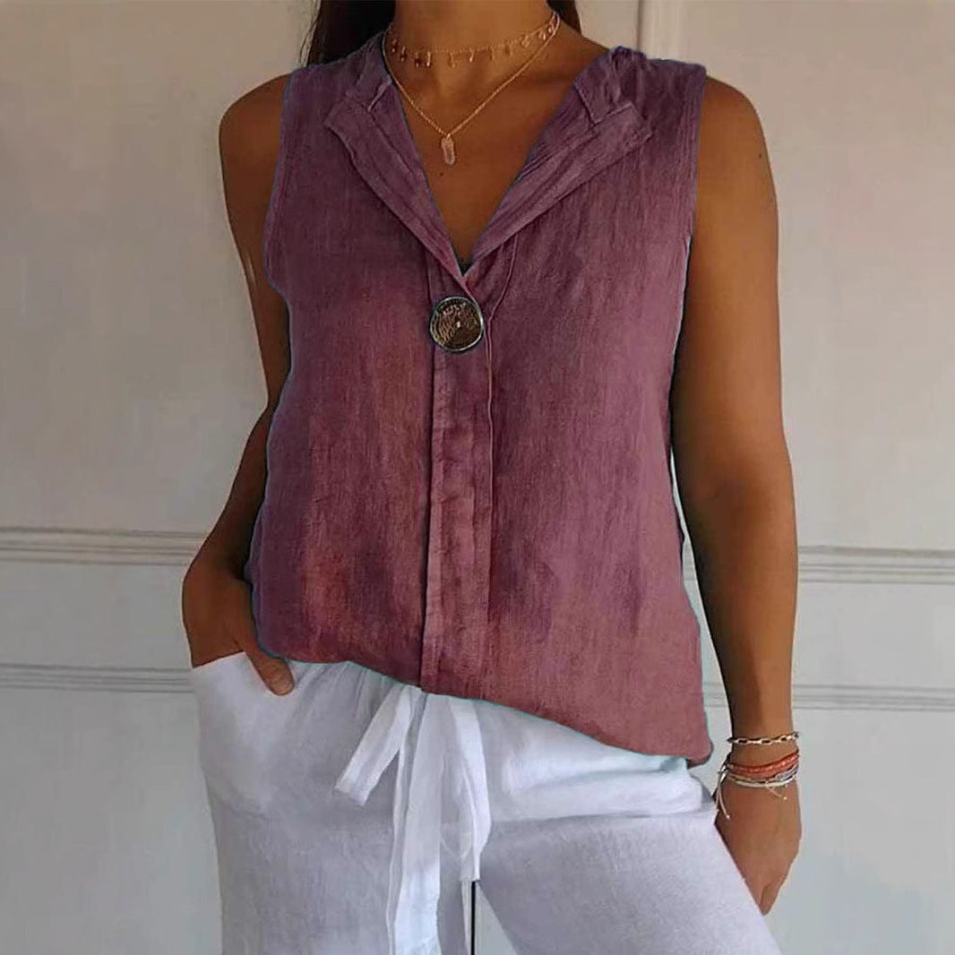 Damer linned blouse med ståkrave og knaplukning Stilla