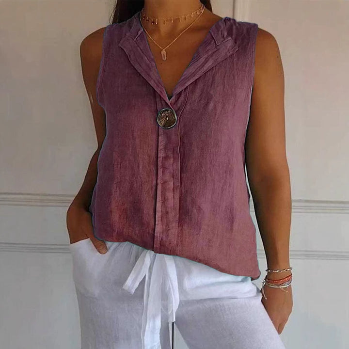 Damer linned blouse med ståkrave og knaplukning Stilla