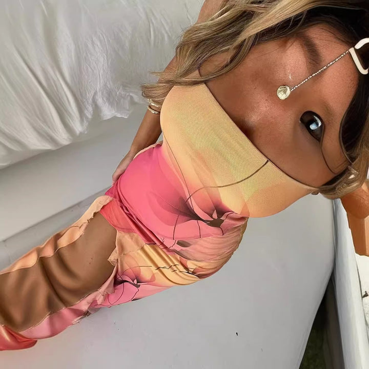 Kvinders Bandeau Maxi Kjole med Elegante Volanter og Høj Slids