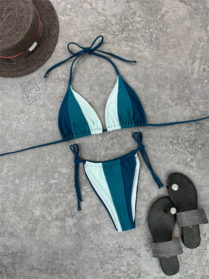 Dame triangel-bikini-sæt med raffinerede bindebånd og geometrisk mønster Stilla