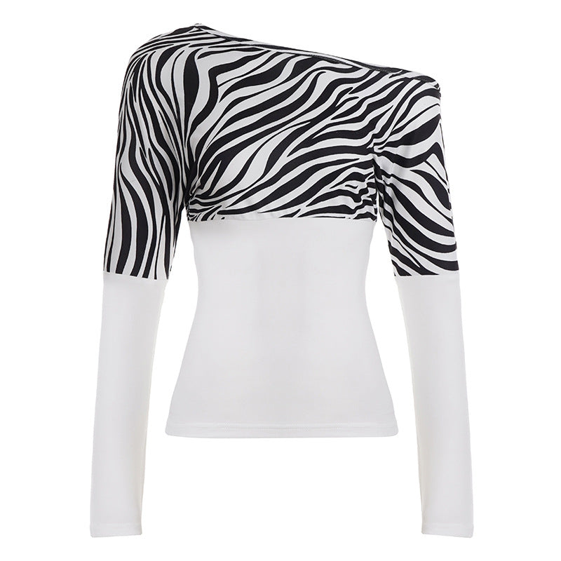 Dame Off-Shoulder Overdel med zebra-mønster og lange ærmer Skovae